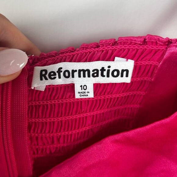 Reformation Marguerite Cocktail Midi Dress in Pink Flambe 100% Silk Size 10 NWT - Picture 5 of 10